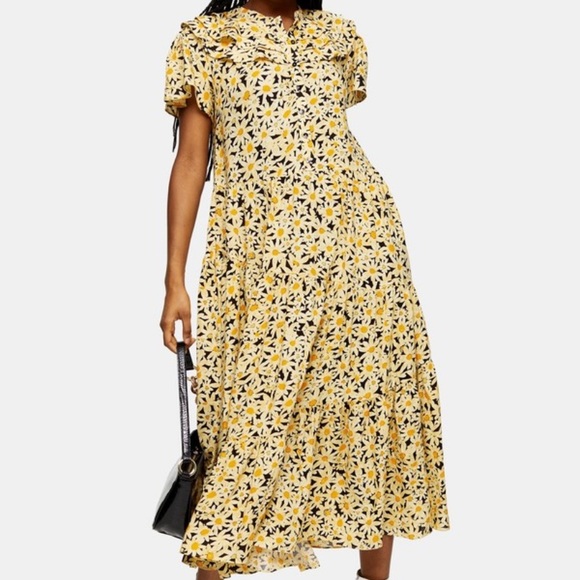 Topshop Yellow Daisy Grandad Midi Shirt 